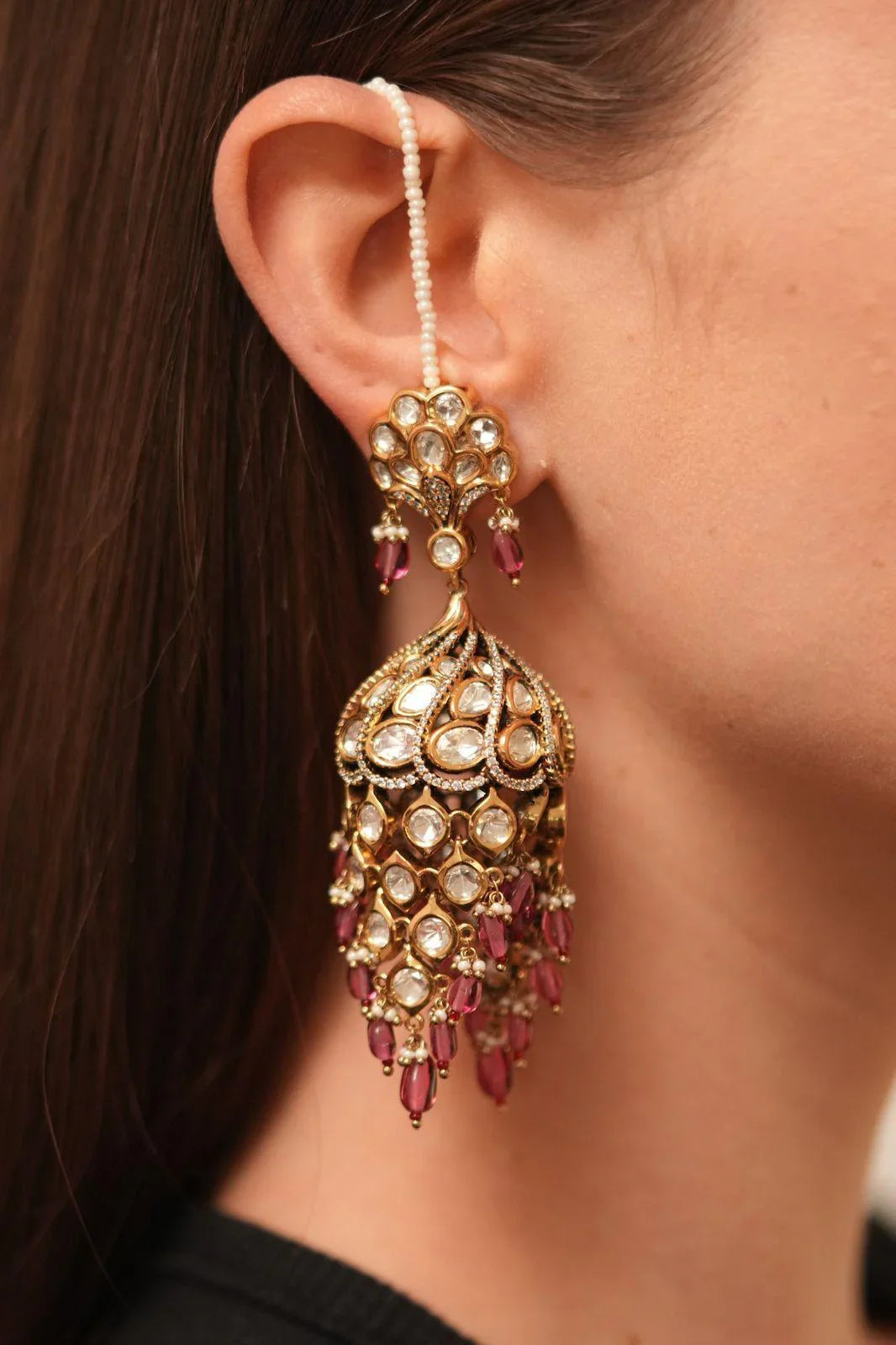 Dulhaniya Uncut Diamond Dramatic Jhumkas with Kannauti