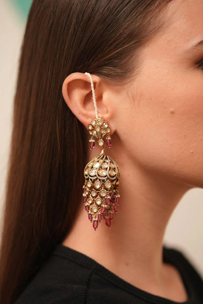 Dulhaniya Uncut Diamond Dramatic Jhumkas with Kannauti