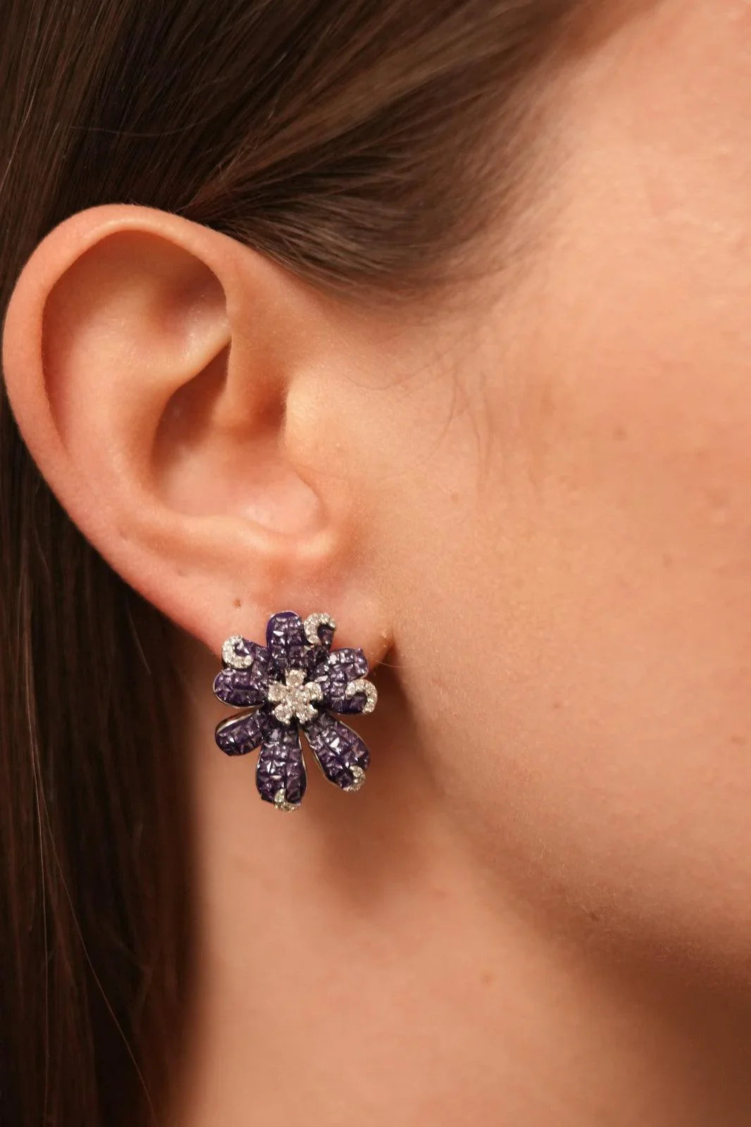 Diana Floral Overlay Diamond Studs | Invisible Setting