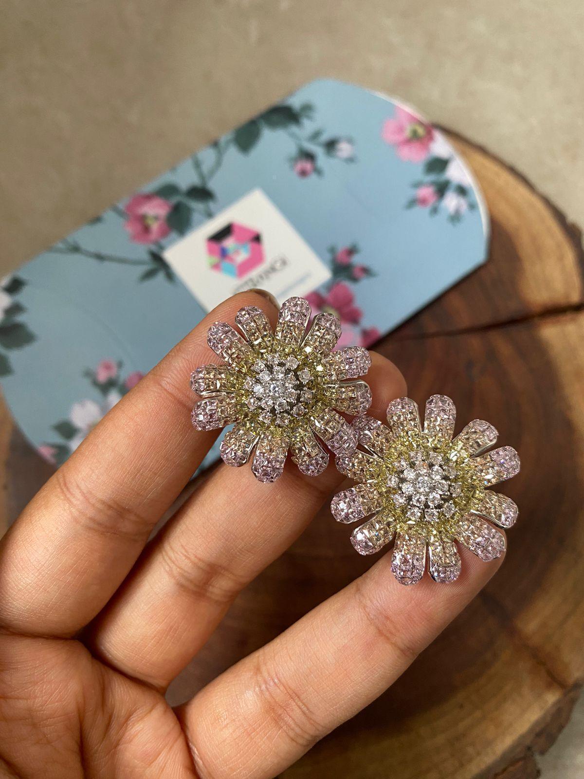 Floral Pea Diana Invisible Setting Diamond Studs