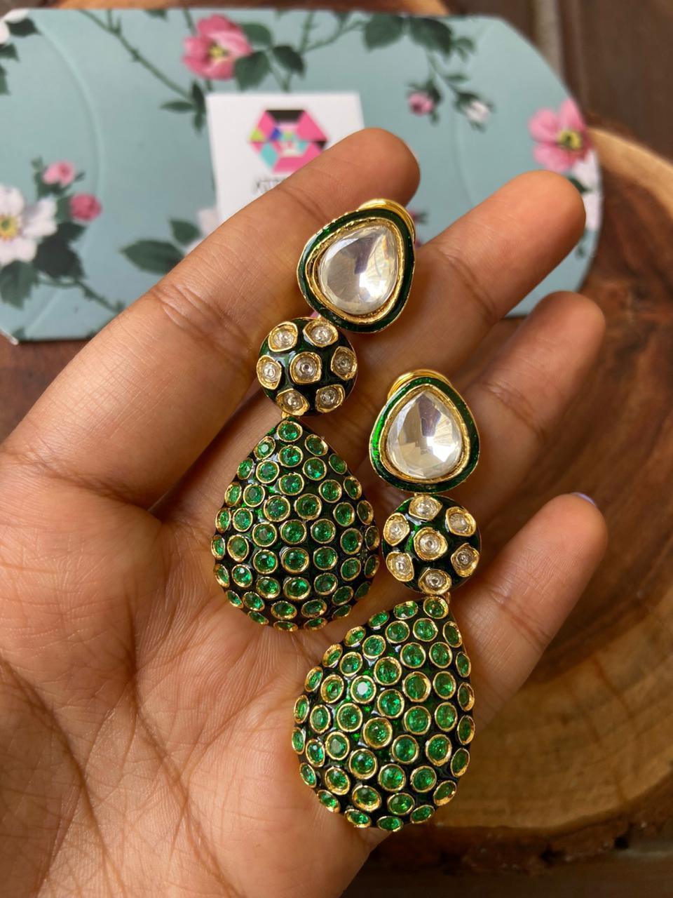 Poornima Meenakari Polki Indian Earrings