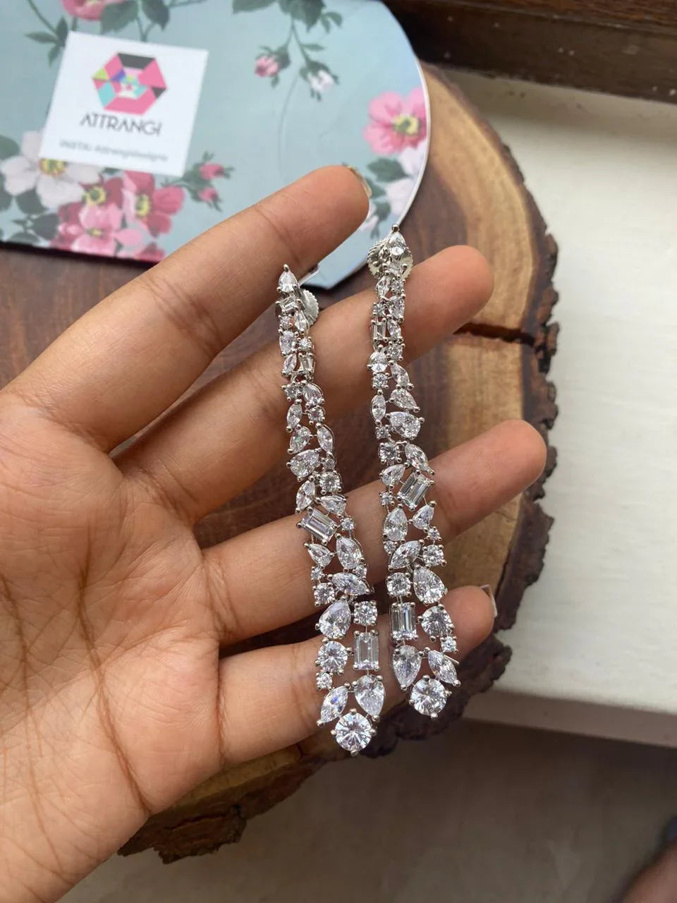 Diamond Glaze Long Earrings Multi Solitaire