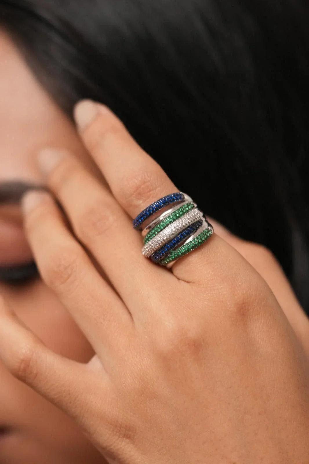 Overlay Sasa Multi Coloured Band Cocktail Diamond Ring