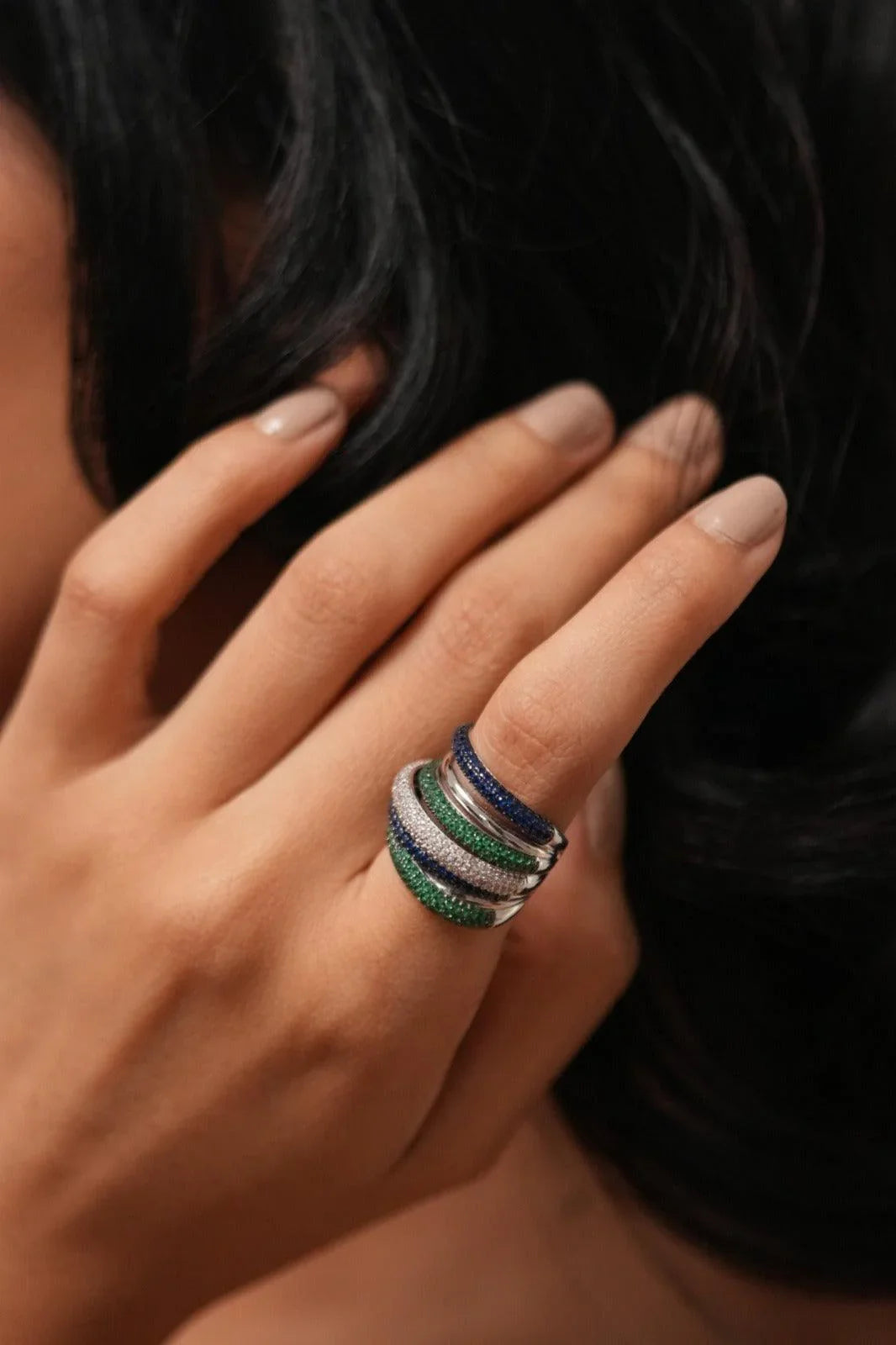 Overlay Sasa Multi Coloured Band Cocktail Diamond Ring