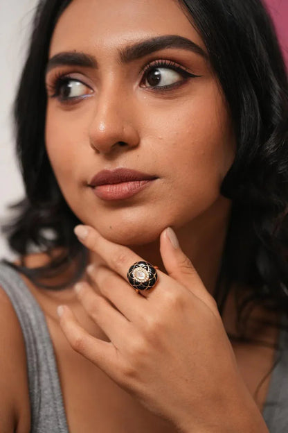 Vedavati Enamel IndoWestern Polki Ring | Adjustable