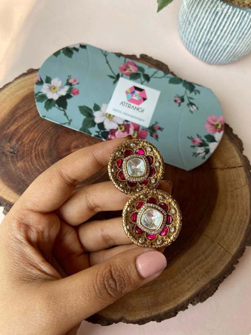 Polki Floral Katori Indian Studs