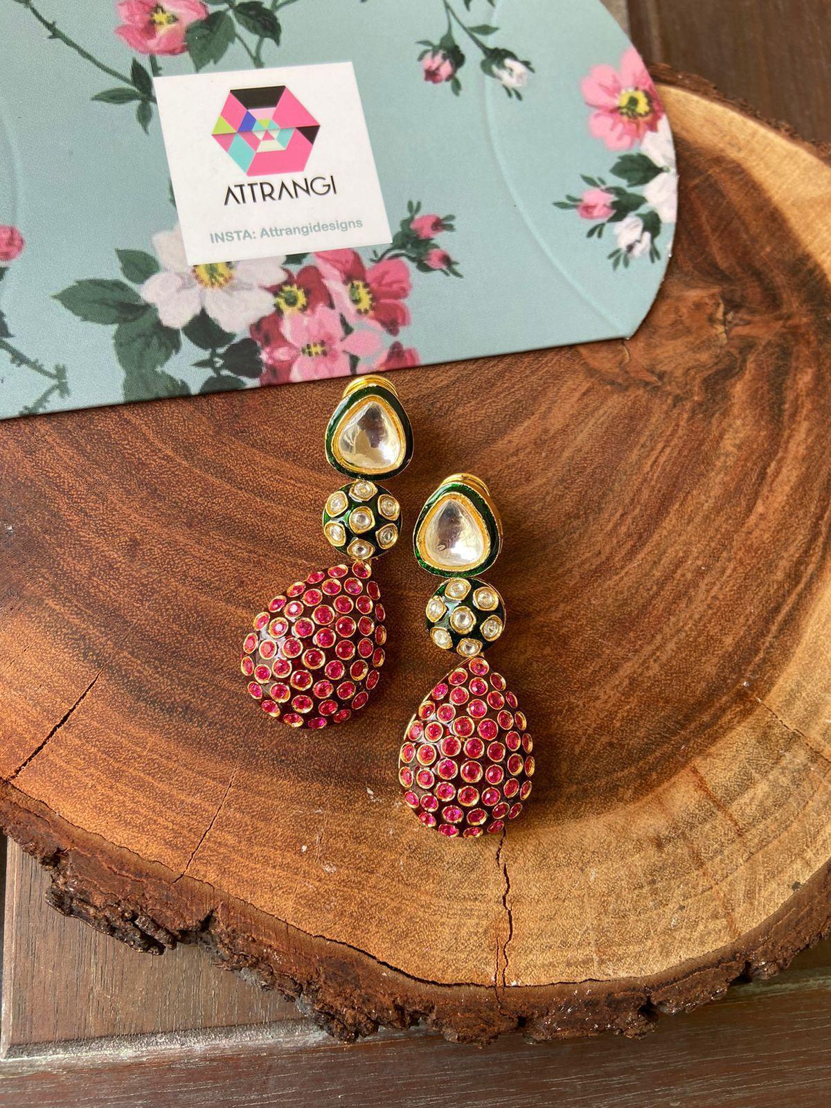 Poornima Meenakari Polki Indian Earrings
