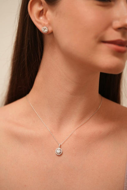 3 Carat Round Diamond Solitaire Chain with 2 Carat Earrings | Pendant Set