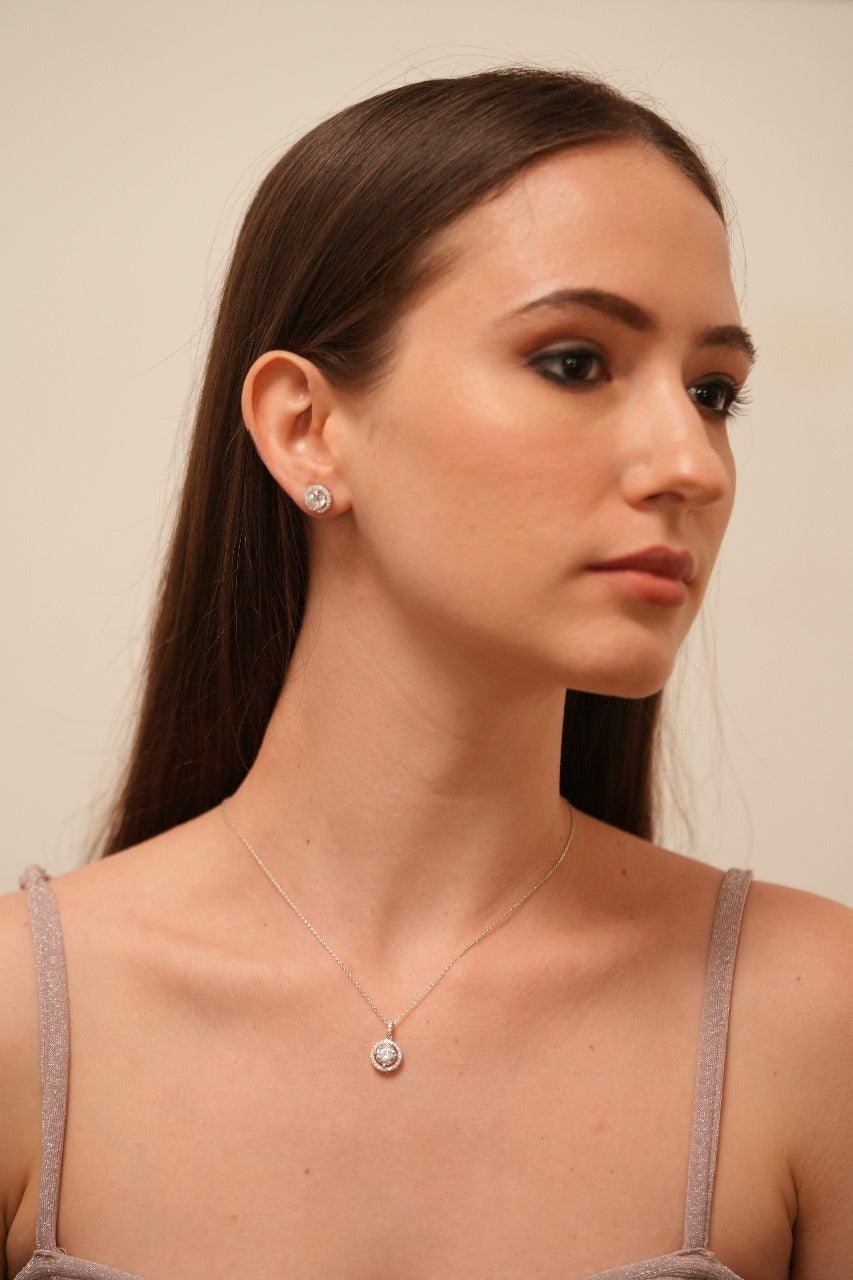 3 Carat Round Diamond Solitaire Chain with 2 Carat Earrings | Pendant Set