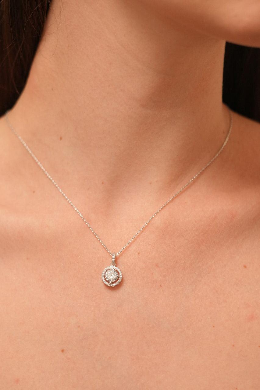 3 Carat Round Diamond Solitaire Chain with 2 Carat Earrings | Pendant Set