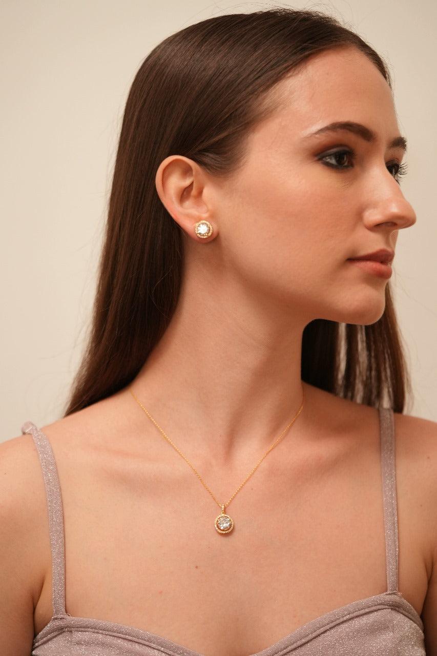 3 Carat Round Diamond Solitaire Chain with 2 Carat Earrings | Pendant Set