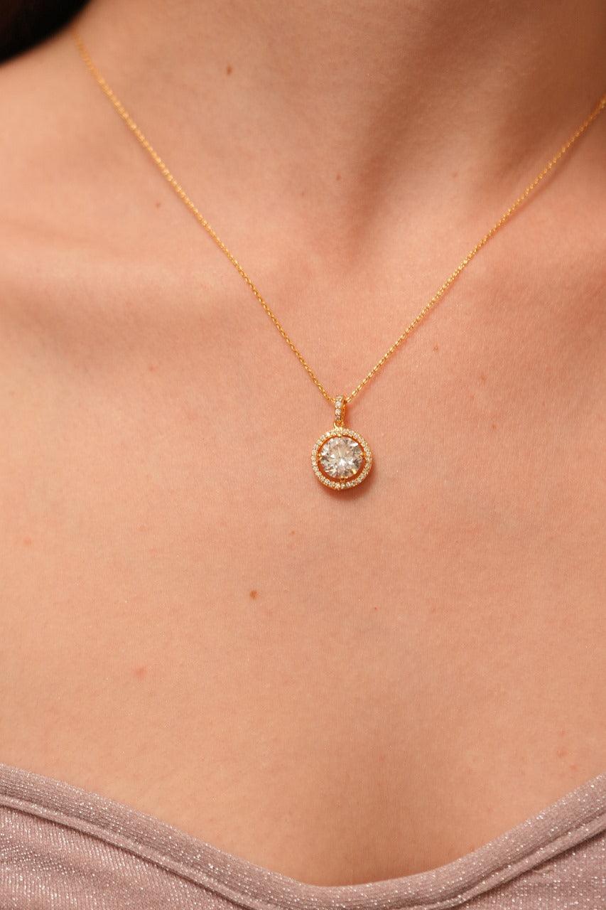 3 Carat Round Diamond Solitaire Chain with 2 Carat Earrings | Pendant Set