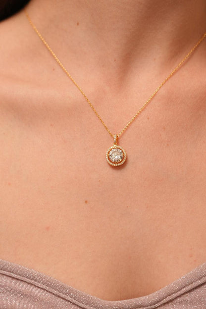 3 Carat Round Diamond Solitaire Chain with 2 Carat Earrings | Pendant Set