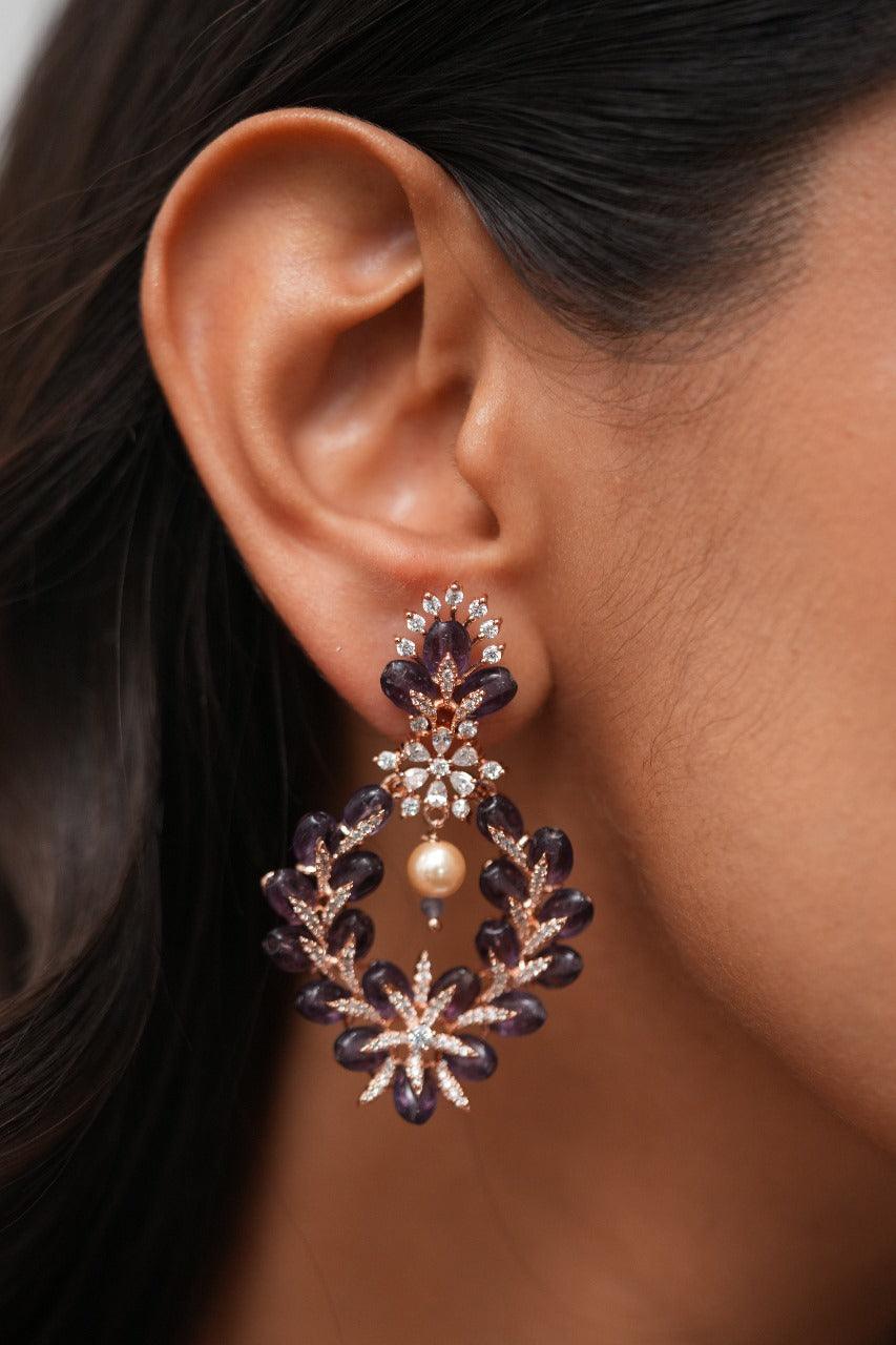 Nina Flash Floral Pastel Beaded Diamond Earrings | Lala Land Collection