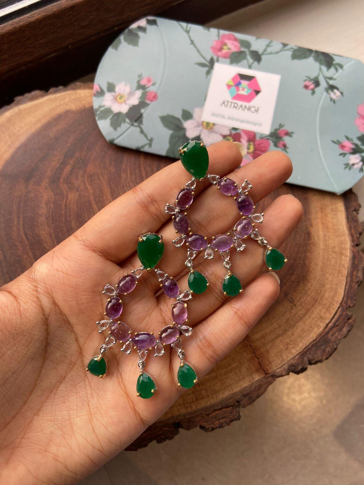 Gerald Purple Green Gemstone Chandbali | GemZ Collection