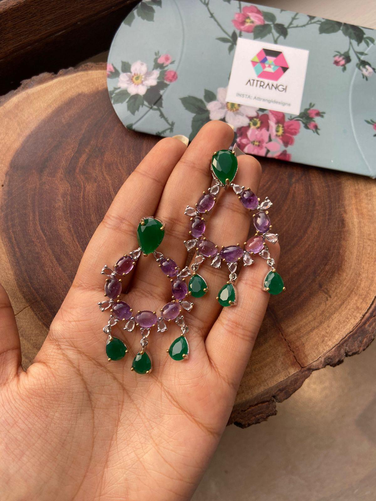 Gerald Purple Green Gemstone Chandbali | GemZ Collection