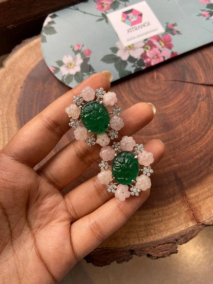 Peekaboo Statement Studs with Kharbuja Beads & Engraved stone | GemZ Collection