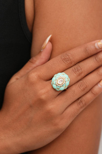 Vedavati Enamel IndoWestern Polki Ring | Adjustable