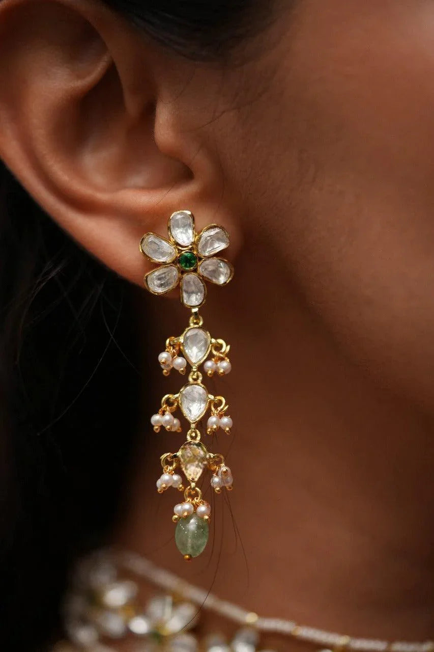Dhruti Moissanite Jhaalar Heavy Polki Gold Choker Set