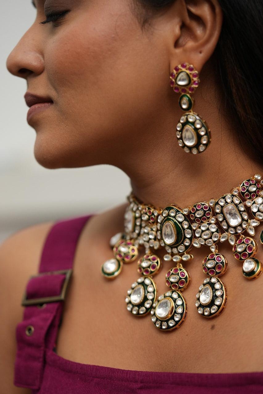 Manikarna Heavy Polki Meenakari Choker Set