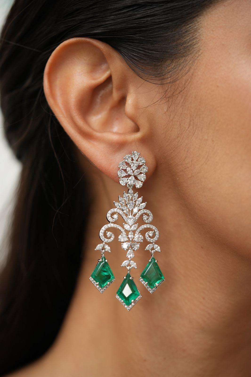 Lama Chandelier Doublet  Diamond  Long Earrings