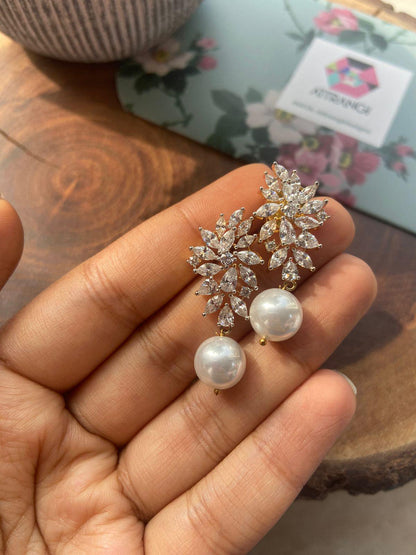 Amara Pearl Drop Classic Diamond Studs