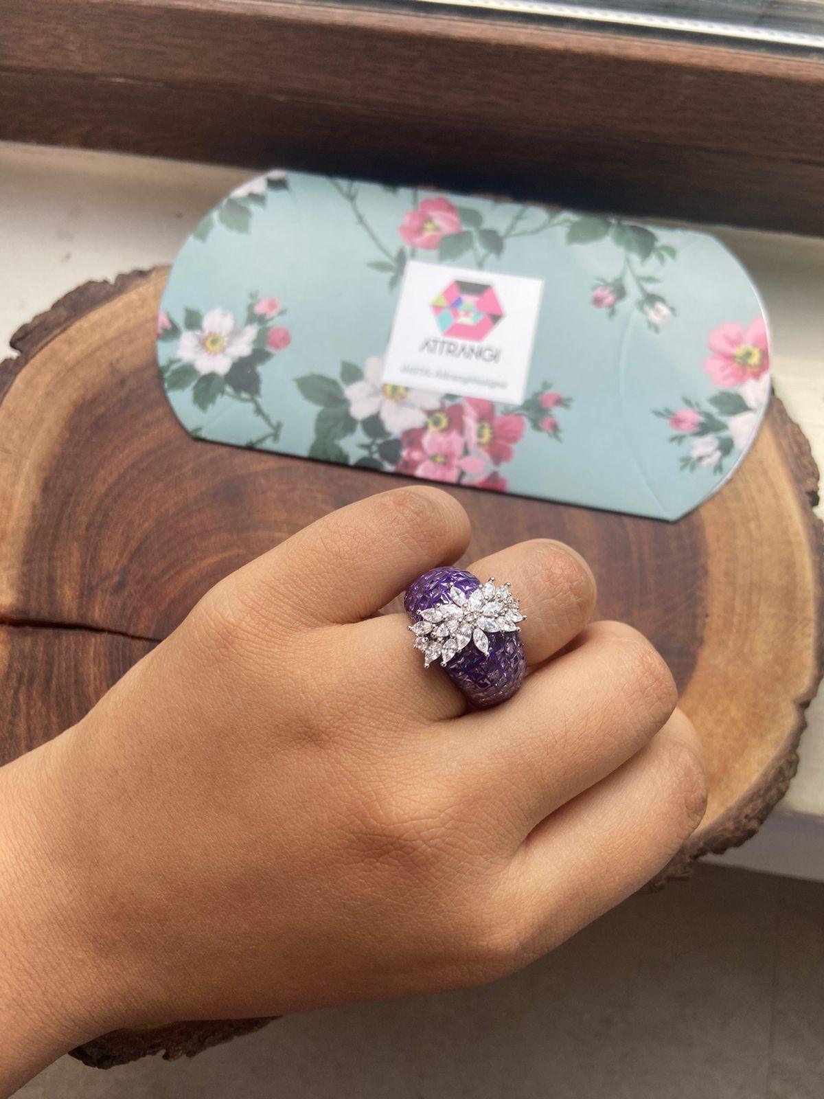 Diana Band Ring with Diamond Floral Motif