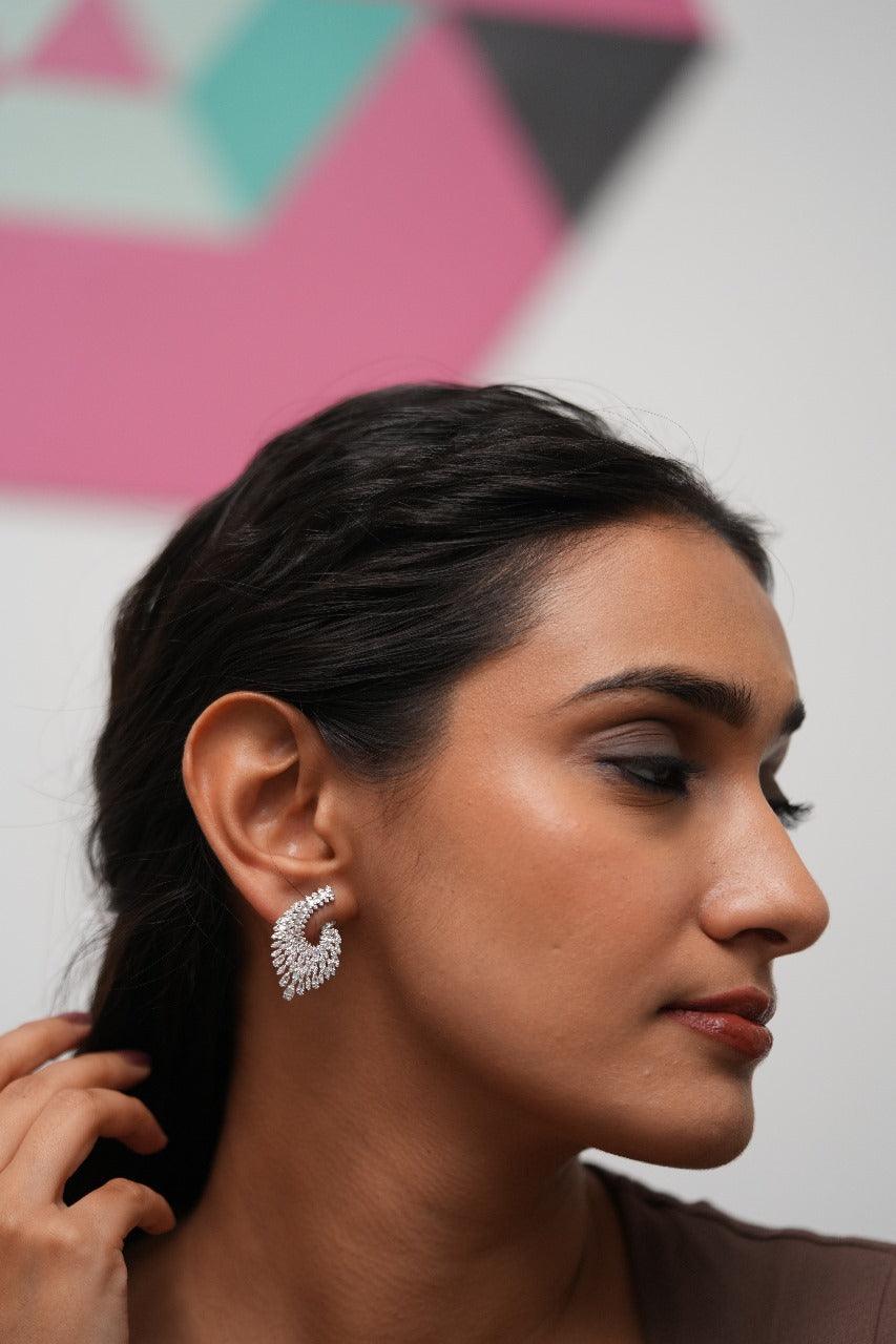 Diamond Cascade Mid Sized Baguette Studs