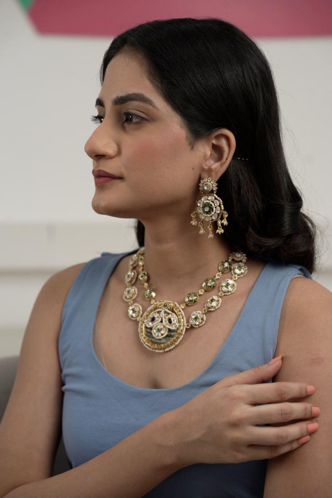 Ruchita 2 Line Polki Mint Moissanite Heavy Set