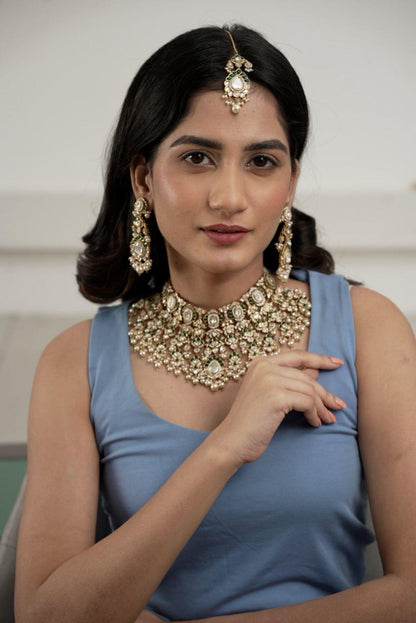 Sadabahar Bridal Heavy Polki Emerald Set