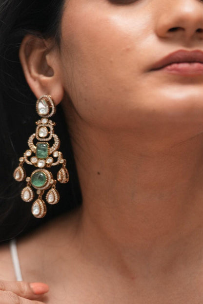 Sayoni Mint Polki Long Indo Western Earrings