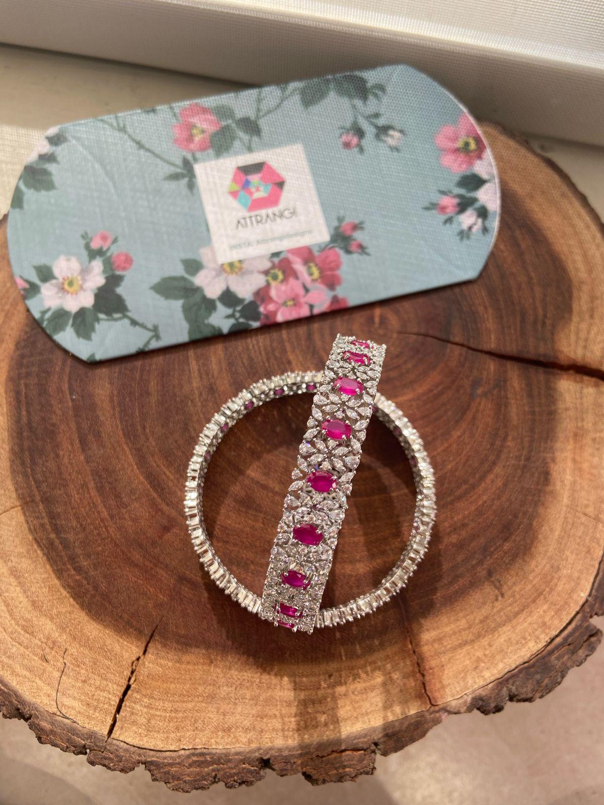 Natalie Diamond Mid Sized Kada Bangle  | Coloured Stone