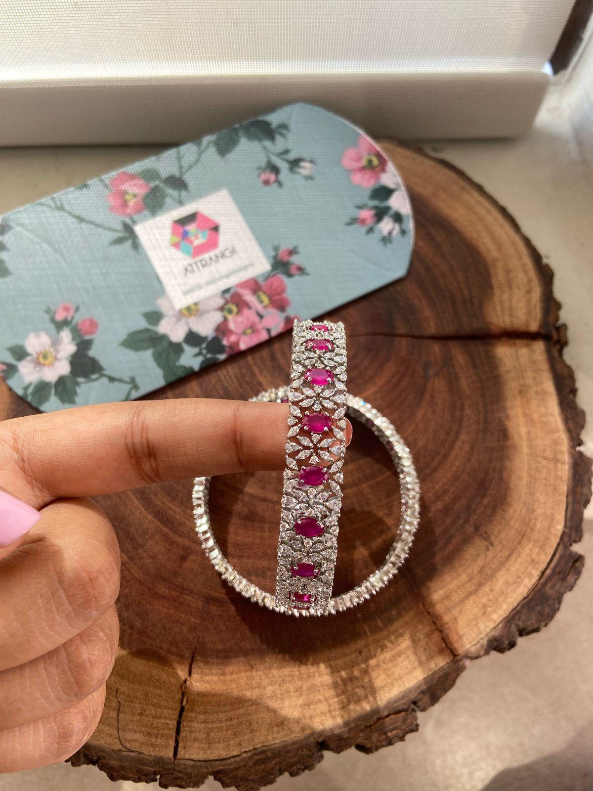 Natalie Diamond Mid Sized Kada Bangle  | Coloured Stone