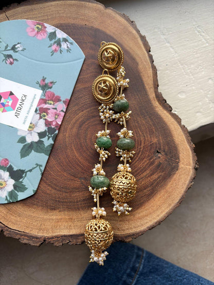 Amana Handmade Gold Long Indian Shoulder Duster Earrings | Contemporary