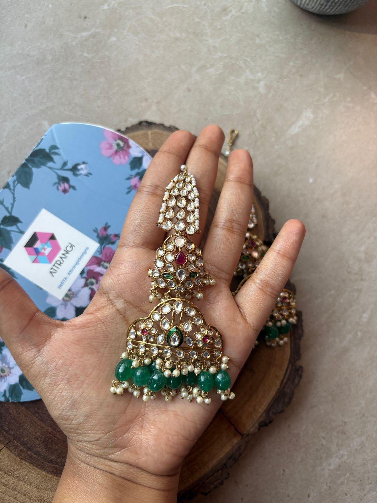 Kalista Polki Antique gold Chandbali with Statement Kannauti