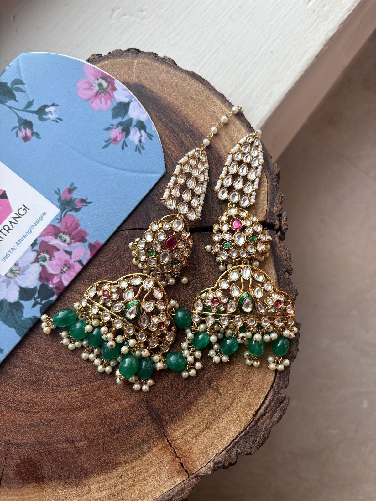 Kalista Polki Antique gold Chandbali with Statement Kannauti