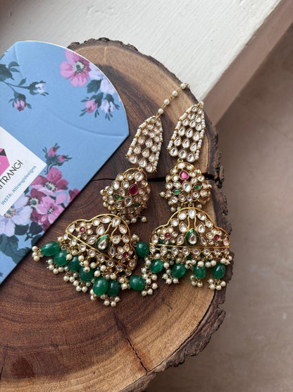 Kalista Polki Antique gold Chandbali with Statement Kannauti