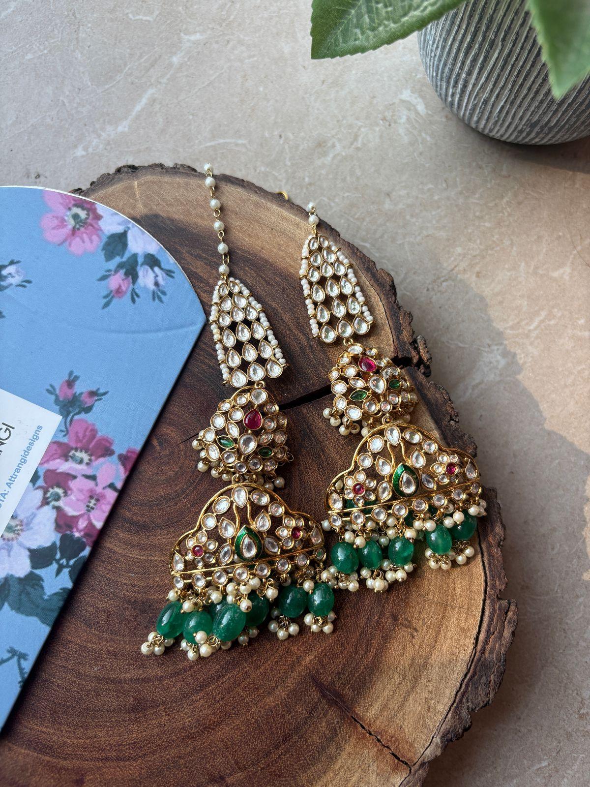 Kalista Polki Antique gold Chandbali with Statement Kannauti