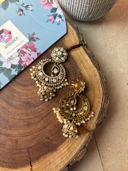 Chandfall Jhumka Moissanite Indian Earring | Antique Gold
