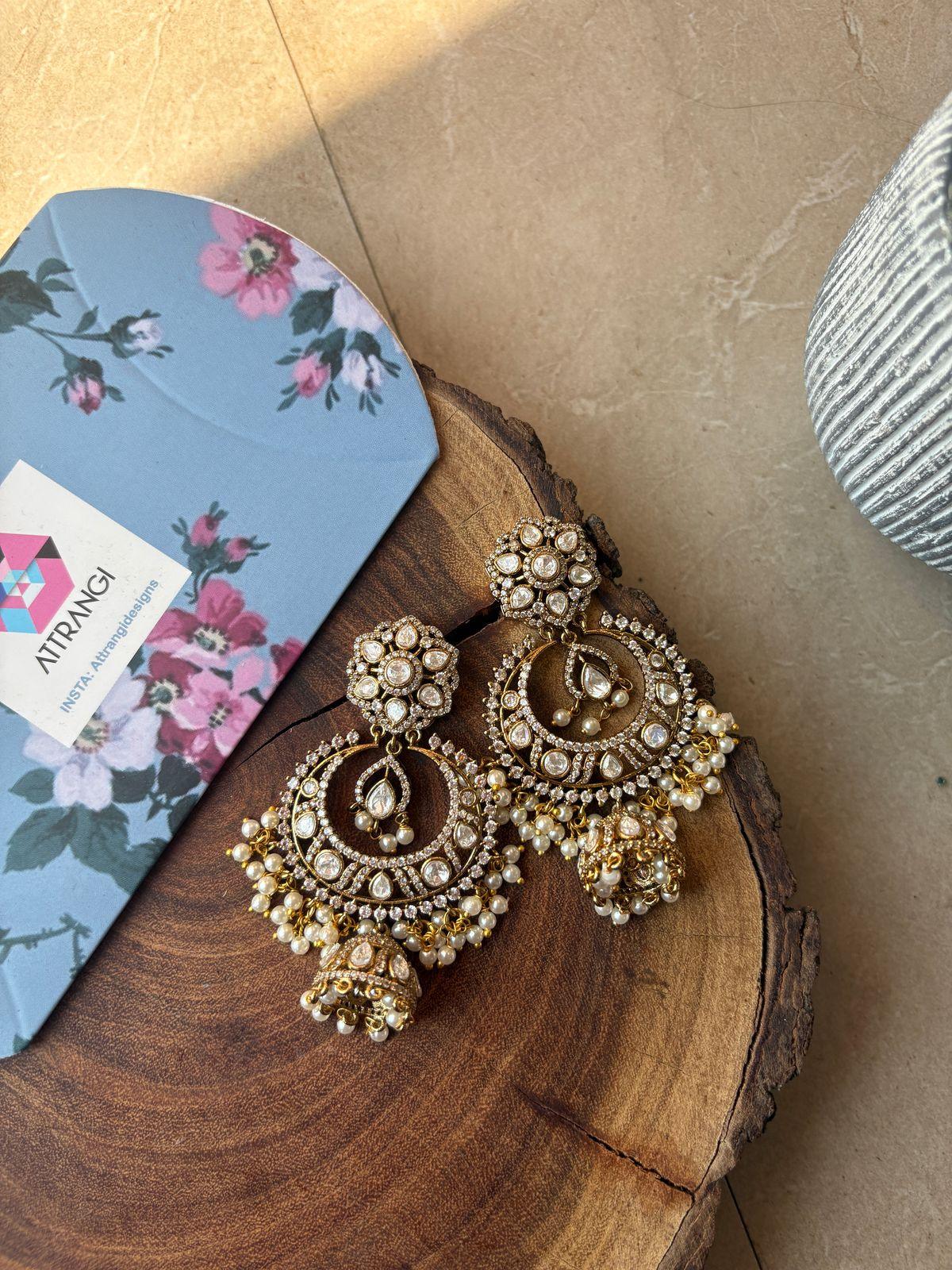 Chandfall Jhumka Moissanite Indian Earring | Antique Gold