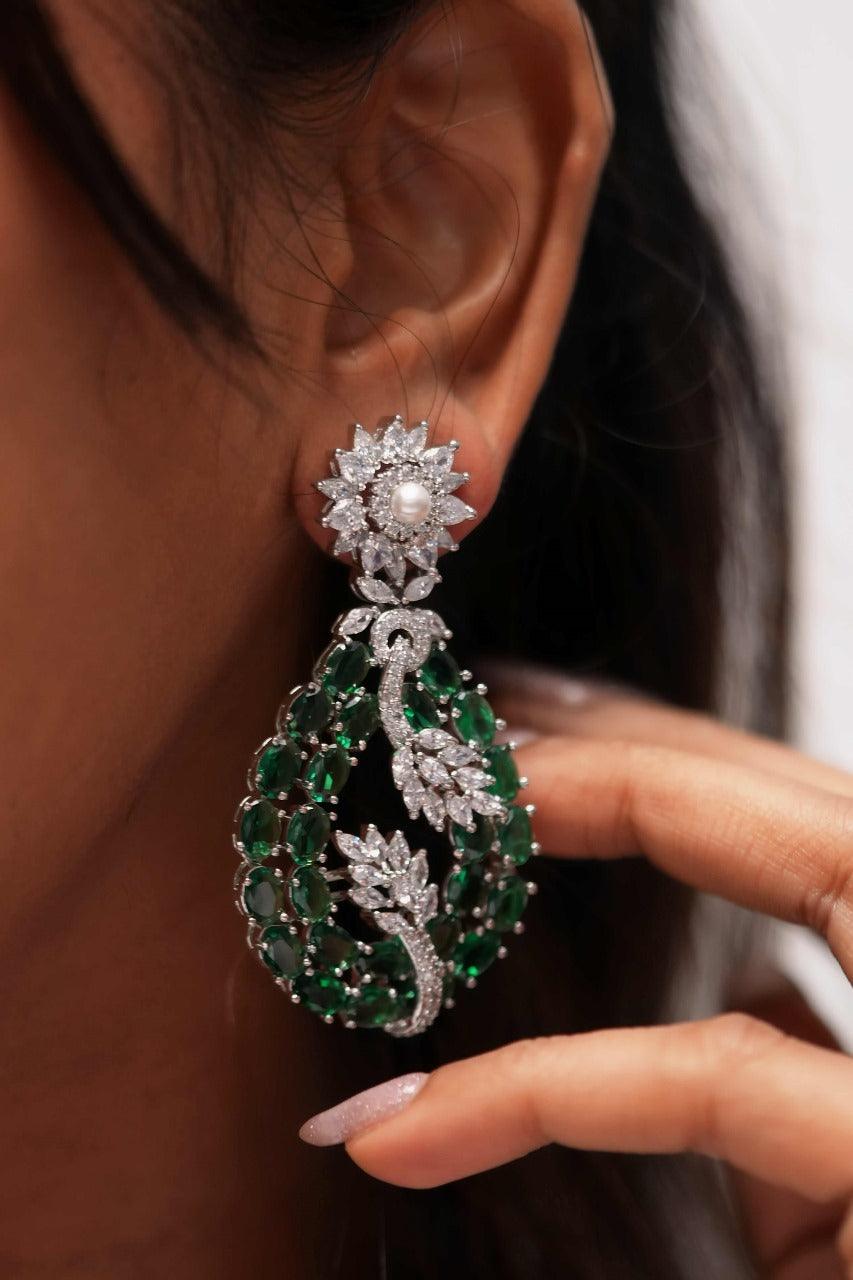 Floral Galaxy Overlay Diamond on Rose Cut Emerald Set