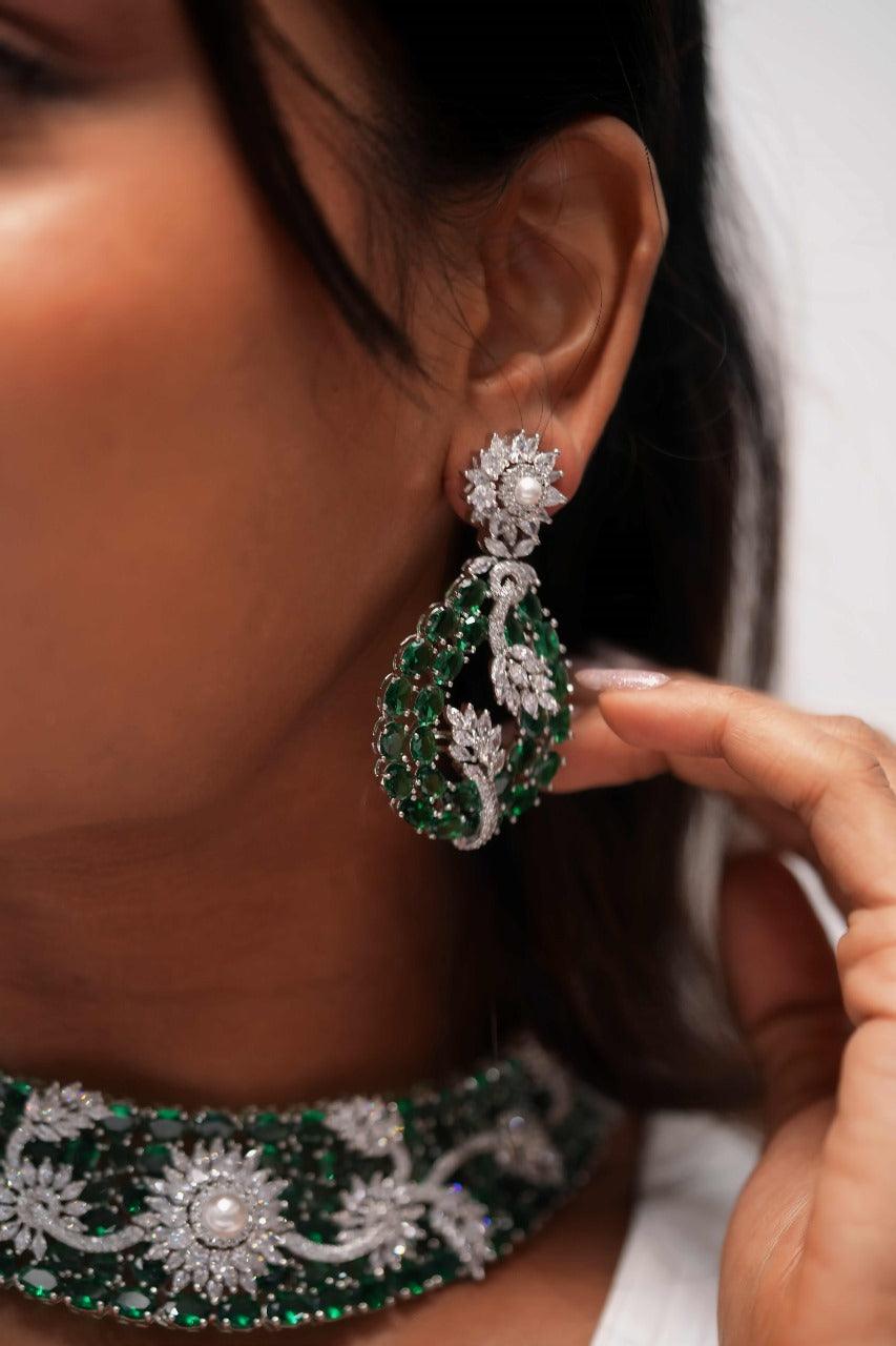 Floral Galaxy Overlay Diamond on Rose Cut Emerald Set