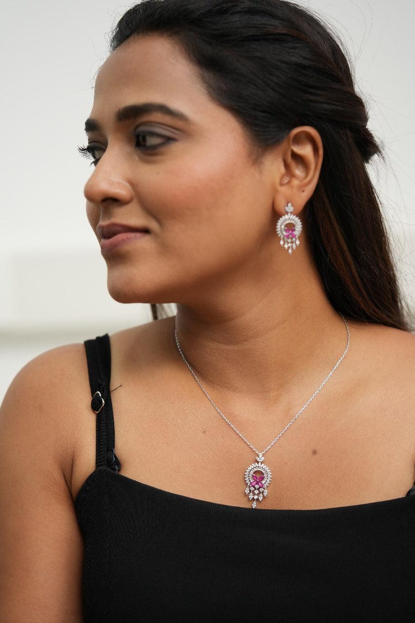 Floral Fall Diamond Delicate Pendant Set
