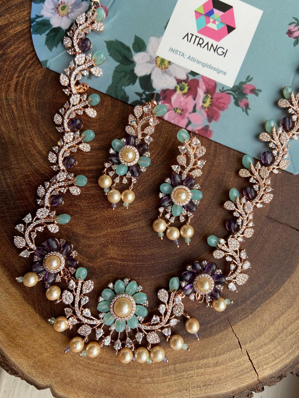 Maya Vibe Pastel Beaded Diamond Designer Necklace Set | Lala Land Collection