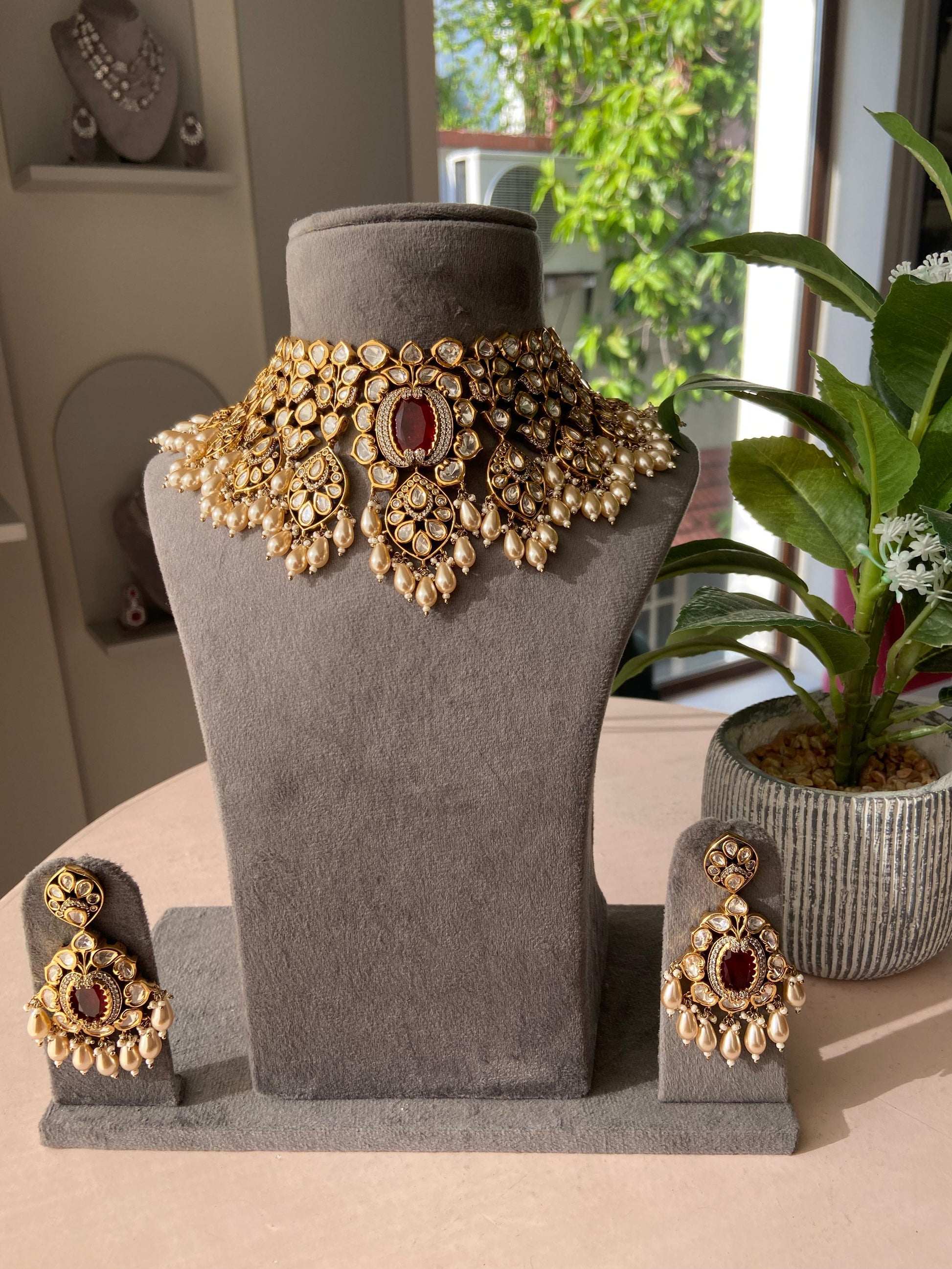 Pallavi Moissanite Polki Bridal Choker Set