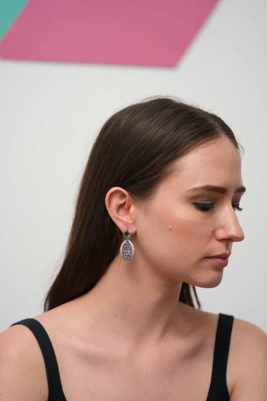 Raspberry Blush Mid-Sized Emerald Diamond Earrings