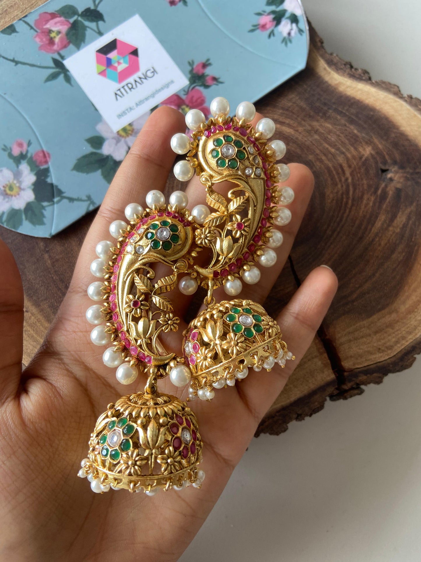 Piya Polki Earcuff Indian Gold Jhumka
