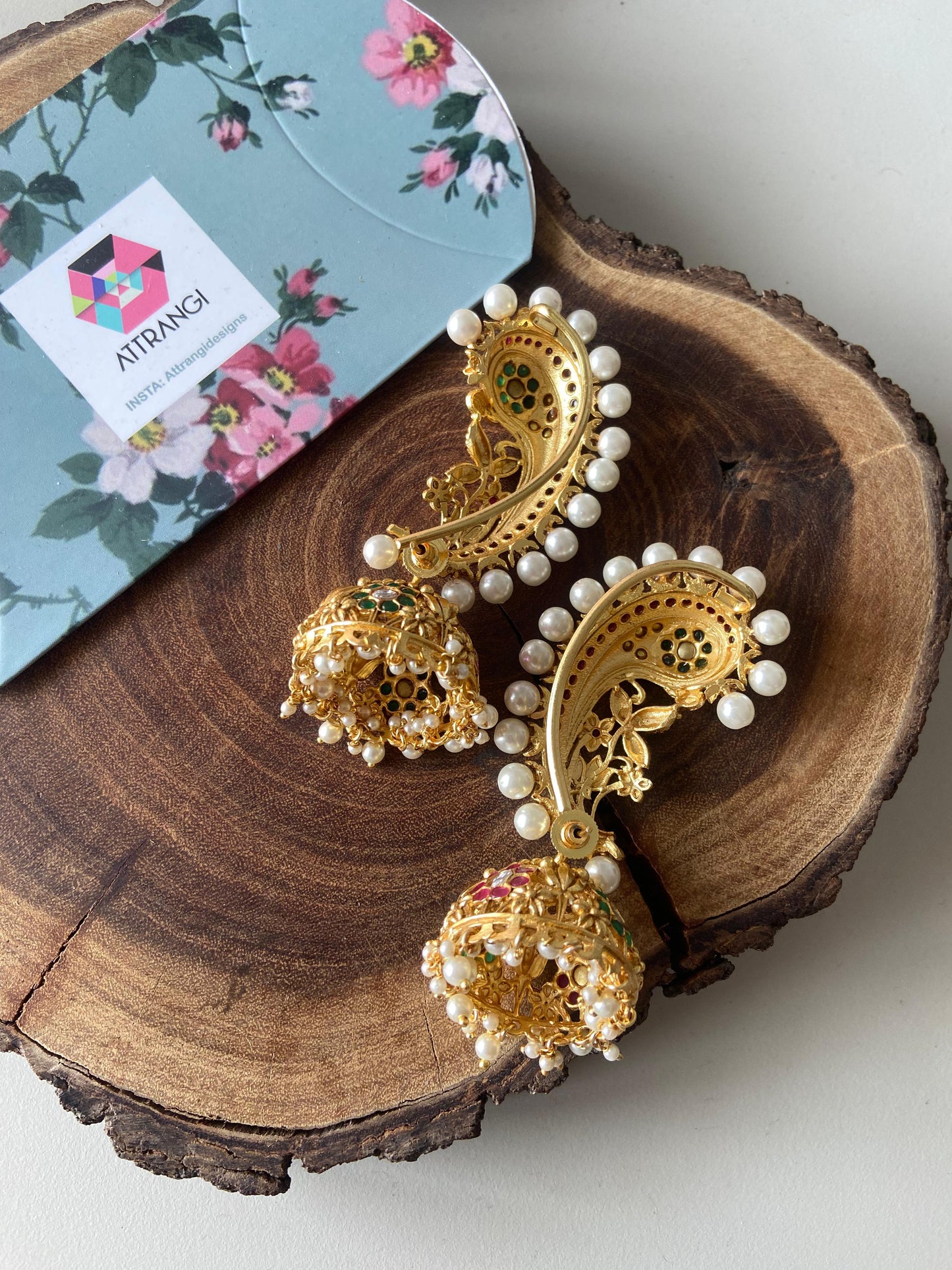 Piya Polki Earcuff Indian Gold Jhumka