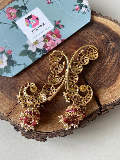 Morni Peacock Earcuff Polki Indian Earrings