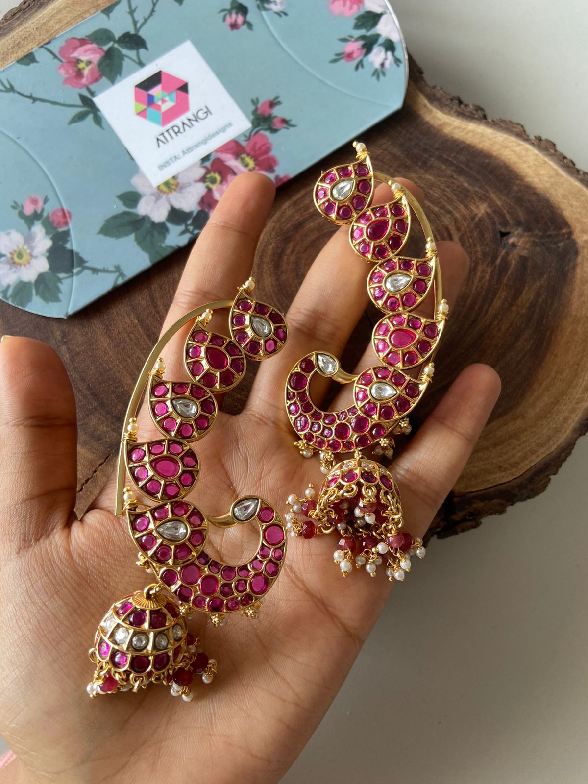 Morni Peacock Earcuff Polki Indian Earrings